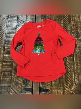 Cat & Jack Red Long Sleeve Tee with Sequin Tree
